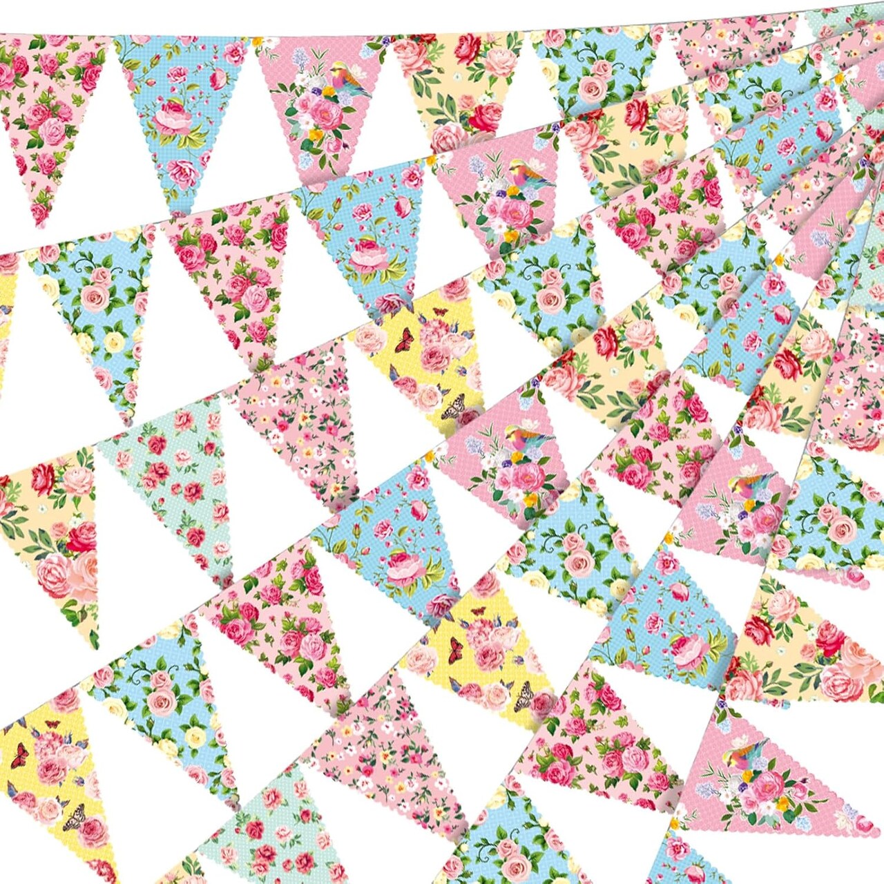49 ft Tea Party Floral Paper Bunting – 60 Pcs Wildflower Garland Pennants for Outdoor/Indoor Birthday, Baby Shower, Bridal, Wedding & Garden Wonderland Décor
